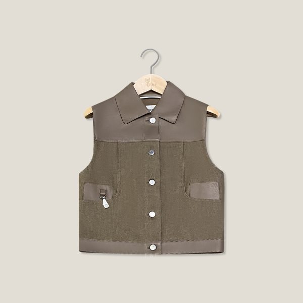 Sleeveless Jacket With Leather Details
