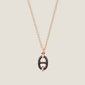 Mini Maillon Pendant, Small Model - Noir, Rose Gold-Plated