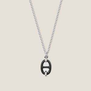 Mini Maillon Pendant, Small Model - Noir, Palladium-Plated