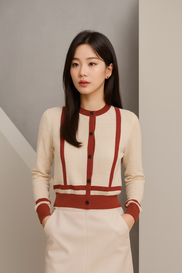 "Coaching" Long-Sleeve Cardigan