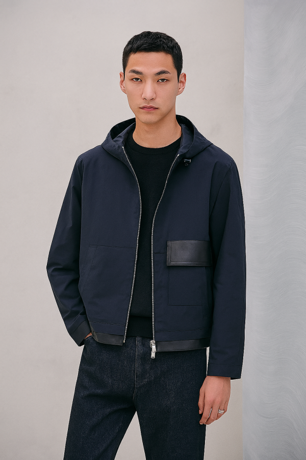 Hooded Jacket With Leather Details