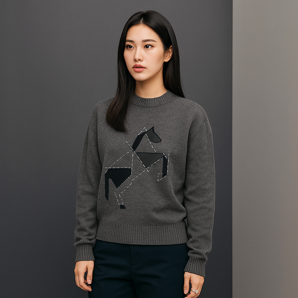 Cashmere "Cheval Tangram" Crewneck Sweater