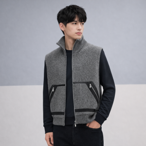 Vest with Leather Detail - Gris, M