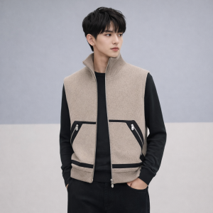 Vest with Leather Detail - Sand, M