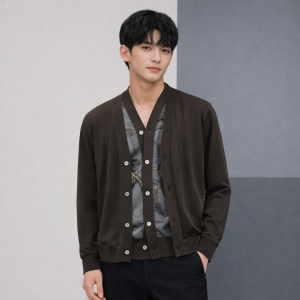 "Jeu Dessus De Soie" Buttoned Cardigan - Cafe, L