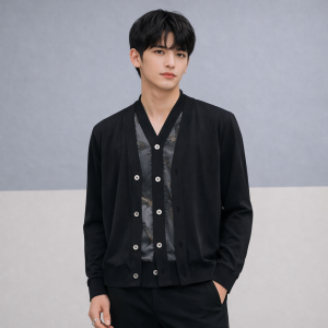 "Jeu Dessus De Soie" Buttoned Cardigan - Marine, S