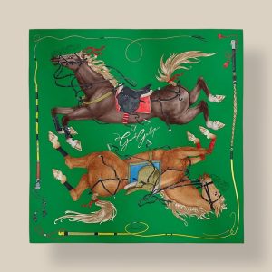 Scarf 90 Grand Galop - Vert Emeraude / Cuir / Rouge