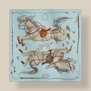 Scarf 90 Grand Galop - Bleu Ciel / Gris / Cuir