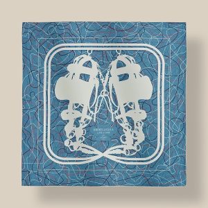 Scarf 90 Brides De Gala Au Fil De Soie - Bleu Jean / Blanc / Corail