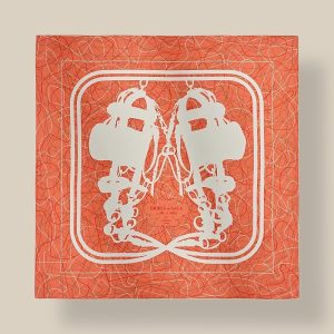 Scarf 90 Brides De Gala Au Fil De Soie - Orange Clair / Blanc / Kaki