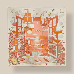 Scarf 90 L'Esprit s'Envole - Crème / Orange Cuit / Vert Amande
