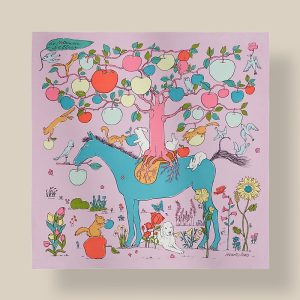 Scarf 90 Le Pommier Sellier - Glycine / Turquoise / Vert