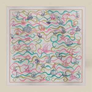 Shawl 140 L'Appel Du Large - Gris Chiné / Rose / Vert