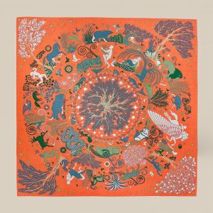 Shawl 140 Sous Le Charme d'Orphee - Orange / Vert / Bleu