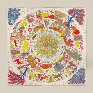 Shawl 140 Sous Le Charme d'Orphee - Blanc / Jaune Vif / Rouge