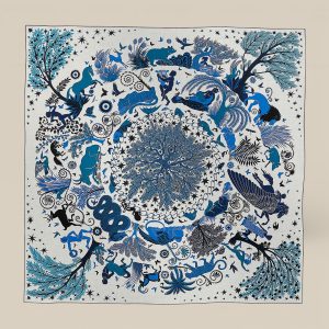 Shawl 140 Sous Le Charme d'Orphee - Gris Chiné / Bleu Electrique