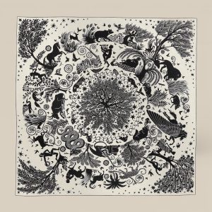 Shawl 140 Sous Le Charme d'Orphee - Blanc / Noir