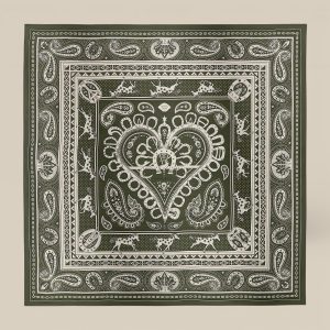 Shawl 140 Cheval De Coeur Bandana - Kaki / Blanc / Noir