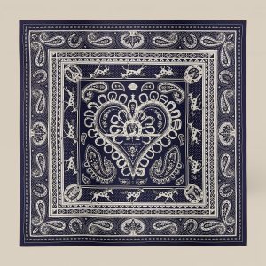 Shawl 140 Cheval De Coeur Bandana - Bleu Marine / Blanc / Noisette