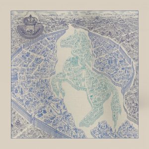 Shawl 140 La Nouvelle Cite Cavaliere - Naturel / Bleu Royal / Pétrole