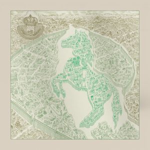 Shawl 140 La Nouvelle Cite Cavaliere - Blanc / Vert Vif / Kaki