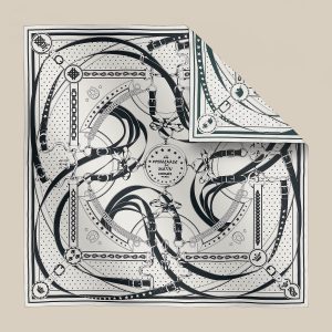 La Promenade Du Matin Bandana Double Face Scarf 140 - Blanc / Bleu Noir / Vert Cyprès