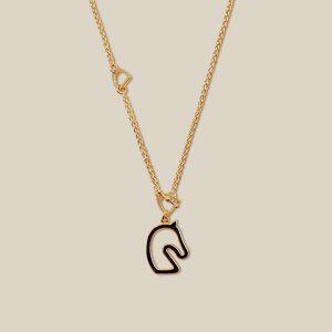 Tonnerre Necklace, Small Model - Noir, Yellow Gold-Plated