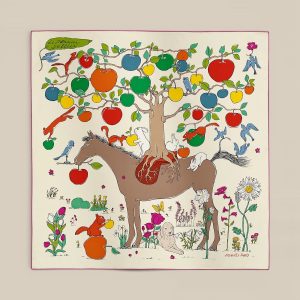 Scarf 90 Le Pommier Sellier - Creme / Vert / Multicolore