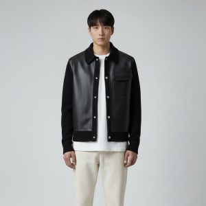 "Devant Cuir" Buttoned Jacket - Noir, M