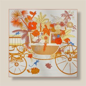 Scarf 90 La Nature en Voyage - Gris Perle / Orange Cuit / Jaune