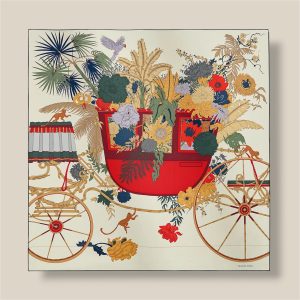 Scarf 90 La Nature en Voyage - Ivoire / Rouge H / Vert Loden