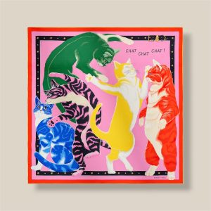 Scarf 70 Chat Chat Chat - Rose Bonbon / Vert / Multicolore