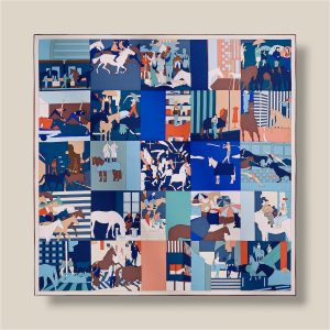 Scarf 90 Mon Cheval et Moi - Bleu / Blanc / Marron Glacé