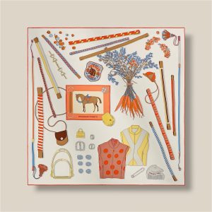 Scarf 70 Promenade Coquette - Blanc / Orange / Gris Bleuté