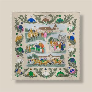 Scarf 70 Champ de Courses a Chantilly - Beige Cendre / Bleu / Multicolore