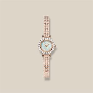 Faubourg Marguerite Watch, Mini Model, 15 mm - Rose gold 750/1000, 24 Diamonds, 388 Diamonds / White Opal Dial