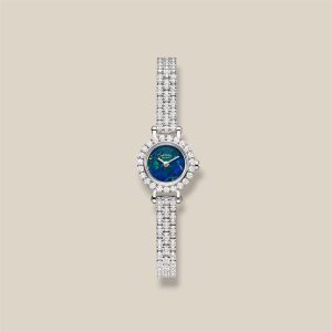Faubourg Marguerite Watch, Mini Model, 15 mm - White gold 750/1000, 24 Diamonds, 88 Diamonds / Blue Opal Dial