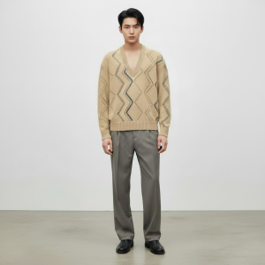 "Jour et Ajours" V-Neck Sweater - Kraft, XS